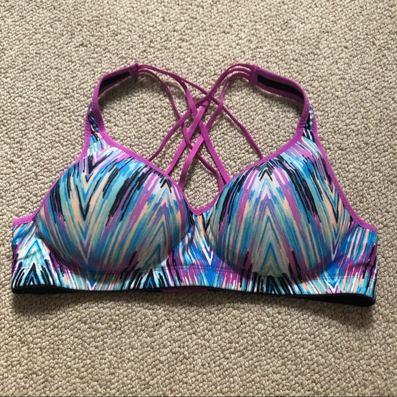 Purple Patterned Padded Sports Bra - Picture 1 of 3
